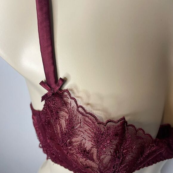 NEW Muse by Coco De Mer Bra 34B Maroon Lace Unlined Underwire Sheer Feminine - Picture 3 of 6